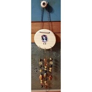 Handmade Whimsical Girls Beaded Sun Catcher Window Hanger Earth Tones New